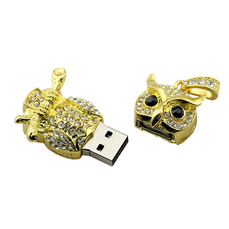 Cute Crystal Owl Necklace USB Flash Drive 2.0 on Branch 16 GB gold/silver USB Flash Drive - Tophatter Daily Deals
