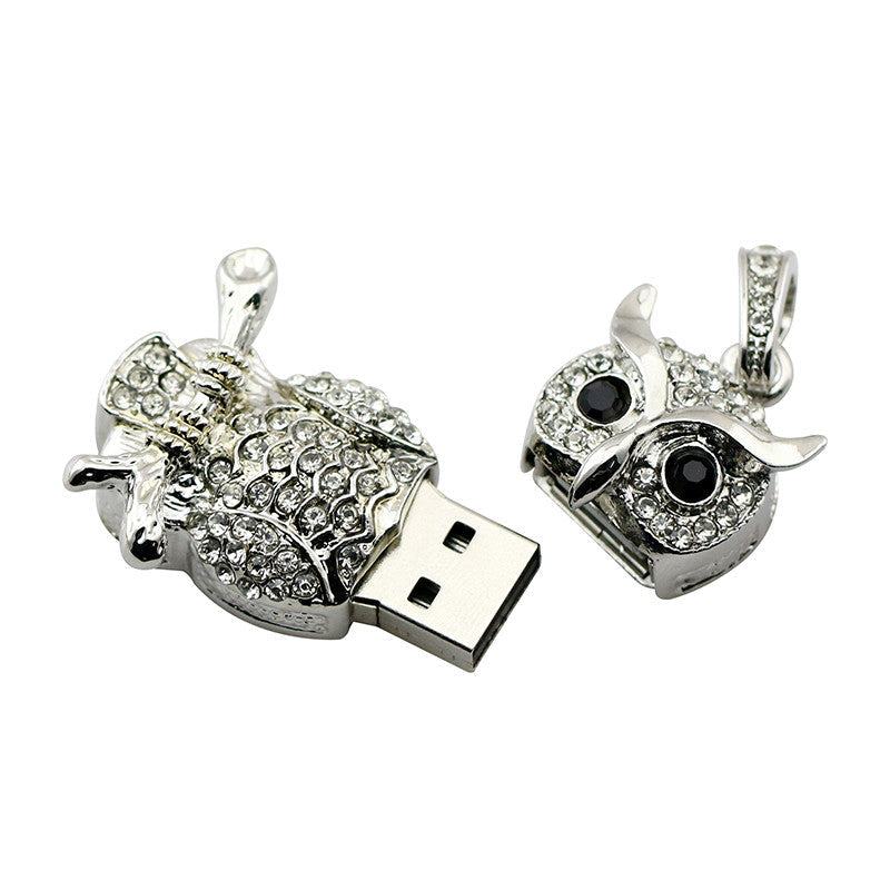 Cute Crystal Owl Necklace USB Flash Drive 2.0 on Branch 16 GB gold/silver USB Flash Drive - Tophatter Daily Deals