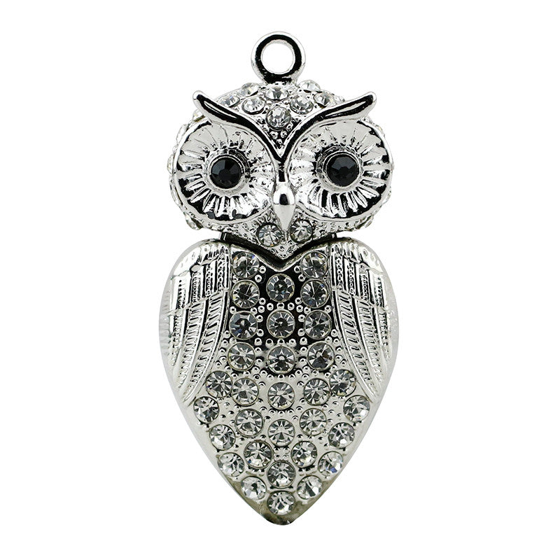 Cute Crystal Owl Necklace USB Flash Drive 2.0 Pendant 16 GB gold/silver 8GB 2.0 Silver USB Flash Drive - Tophatter Daily Deals