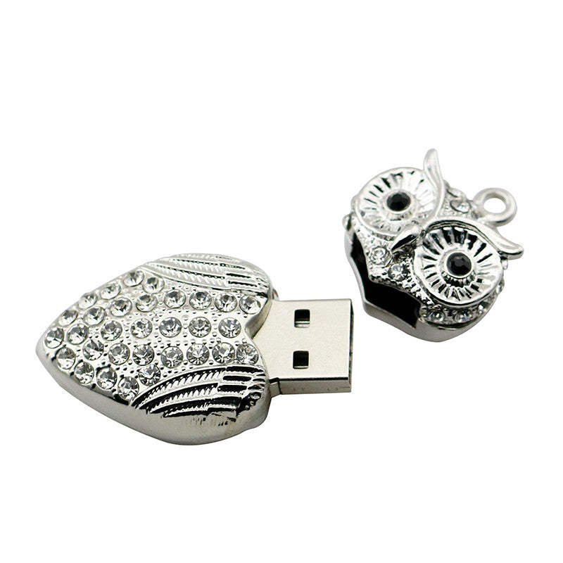 Cute Crystal Owl Necklace USB Flash Drive 2.0 Pendant 16 GB gold/silver 16GB 2.0 Silver USB Flash Drive - Tophatter Daily Deals
