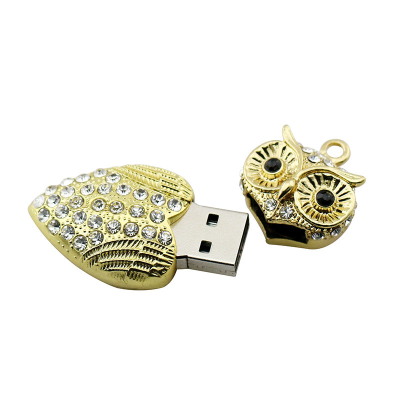 Cute Crystal Owl Necklace USB Flash Drive 2.0 Pendant 16 GB gold/silver 16GB 2.0 Gold USB Flash Drive - Tophatter Daily Deals