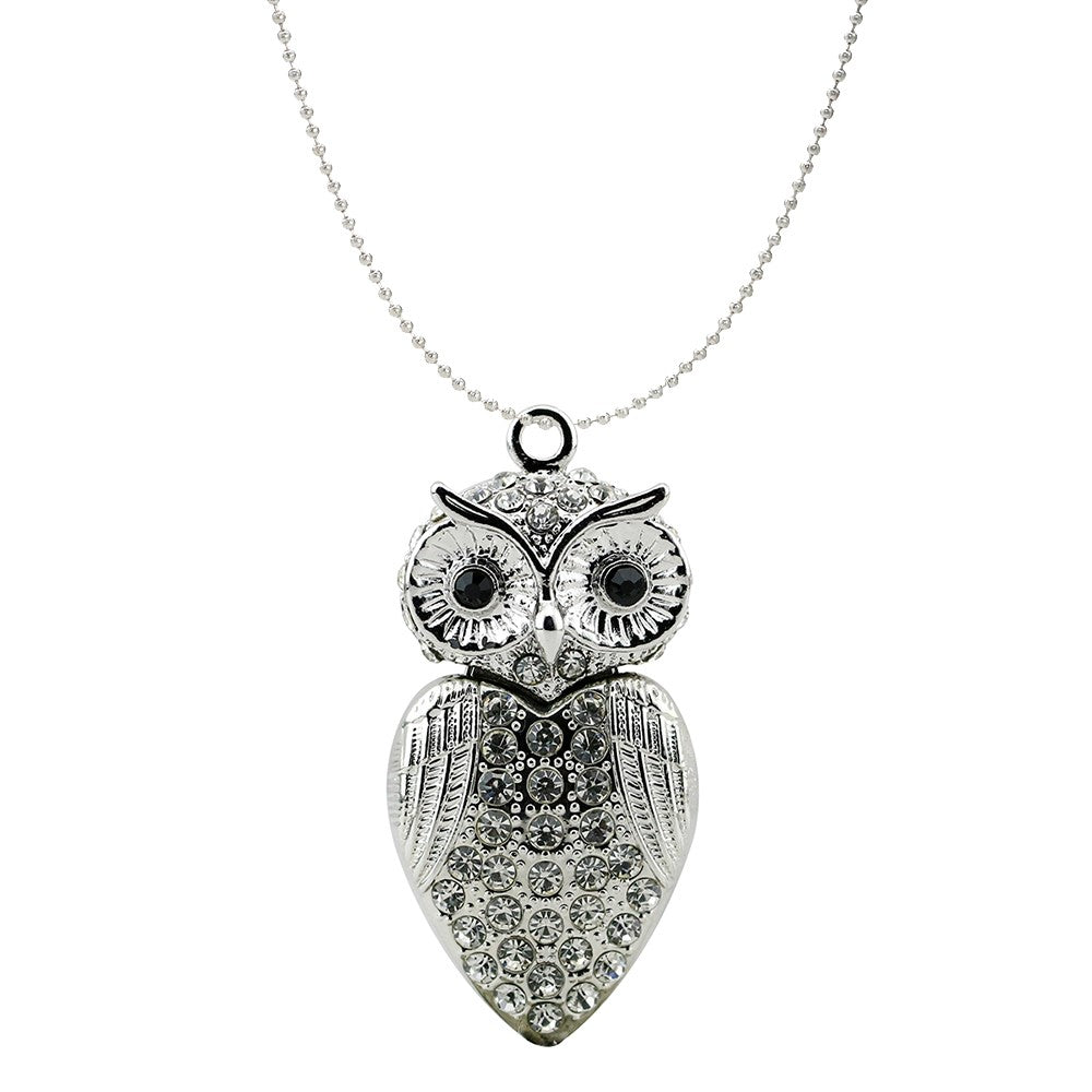 Cute Crystal Owl Necklace USB Flash Drive 2.0 Pendant 16 GB gold/silver USB Flash Drive - Tophatter Daily Deals