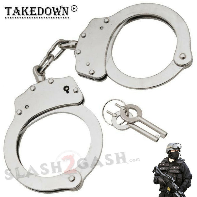 Police Edition Double Lock Steel Professional Grade Handcuffs - Silver SD-Handcuffs - Tophatter Daily Deals