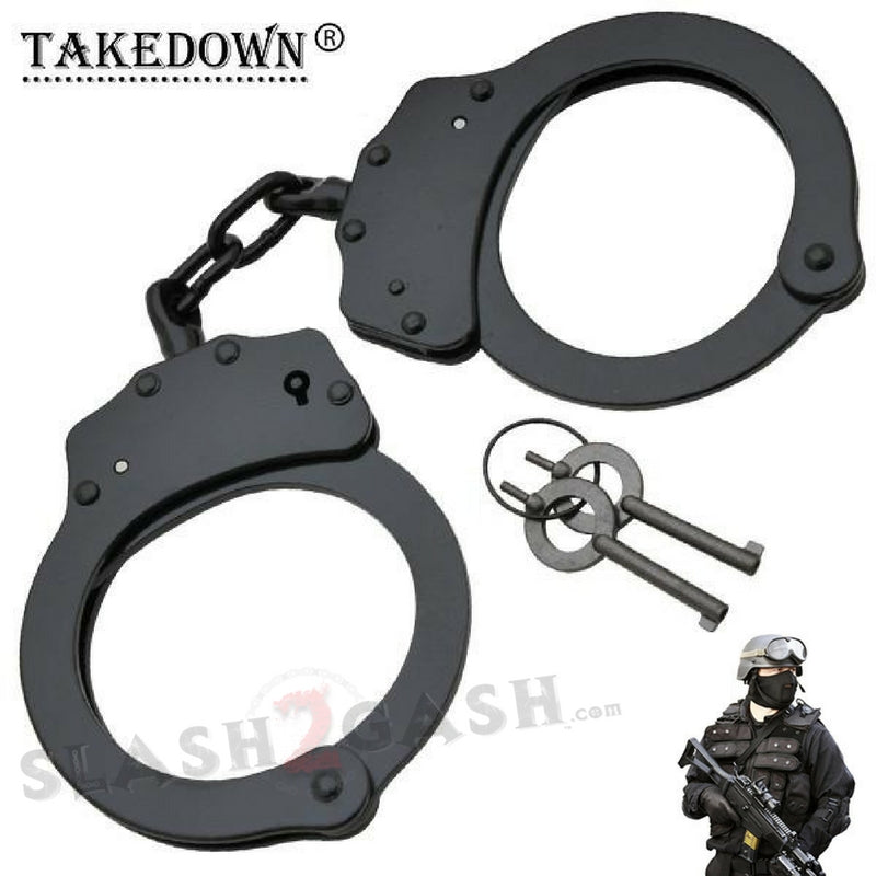 Police Edition Double Lock Steel Professional Grade Handcuffs - Black SD-Handcuffs - Tophatter Daily Deals