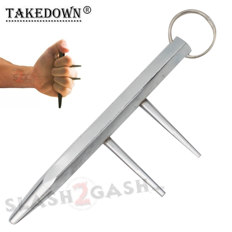 Steel Kubotan Self Defense Keychain with Prongs/Spikes - Silver SD-KeyChain - Tophatter Daily Deals
