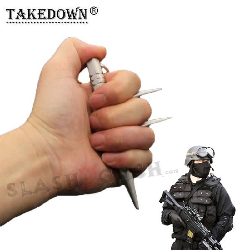 Steel Kubotan Self Defense Keychain with Prongs/Spikes - Silver SD-KeyChain - Tophatter Daily Deals