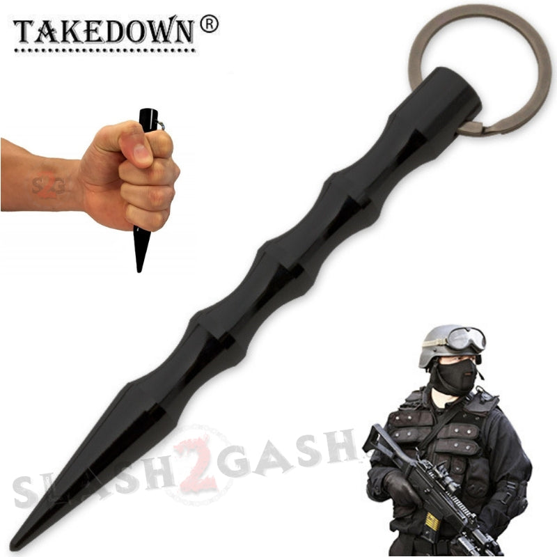 Grooved Kubotan Self Defense Stick Keychain - Black Wavy Ninja Weapon SD-KeyChain - Tophatter Daily Deals
