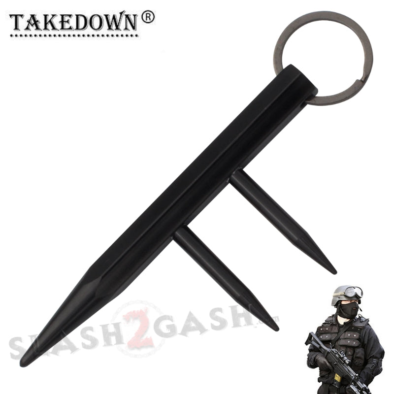 Steel Kubotan Self Defense Keychain with Prongs/Spikes - Black Aluminum - Small (shorter lighter pointy) SD-KeyChain - Tophatter Daily Deals