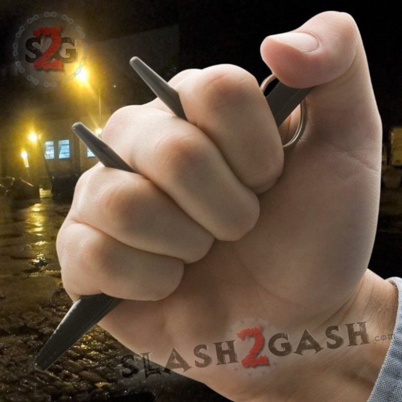 Steel Kubotan Self Defense Keychain with Prongs/Spikes - Black SD-KeyChain - Tophatter Daily Deals