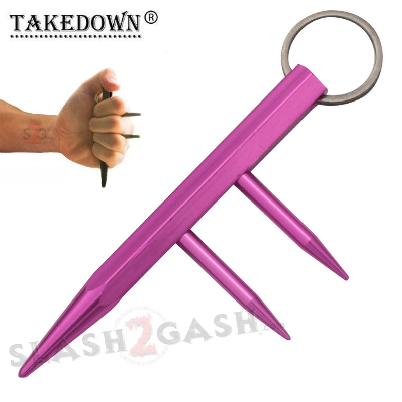Steel Kubotan Self Defense Keychain with Prongs/Spikes - Pink SD-KeyChain - Tophatter Daily Deals