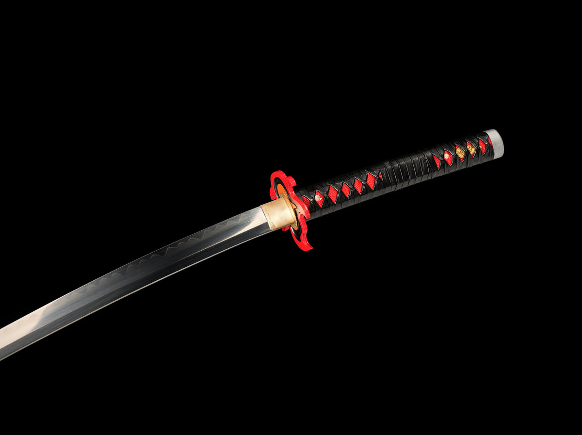 Demon Slayer - Tanjiro "Fire Breath" Nichirin Clay Tempered Hand Forged Fantasy Sword - Tophatter Daily Deals