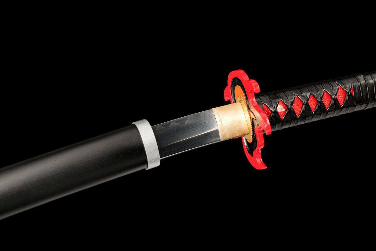 Demon Slayer - Tanjiro "Fire Breath" Nichirin Clay Tempered Hand Forged Fantasy Sword - Tophatter Daily Deals