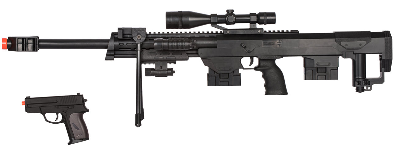 50 Cal Sniper Spring Airsoft Rifle & Pistol Combo Gun Set FPS 260 Collectible Weapons - Tophatter Daily Deals
