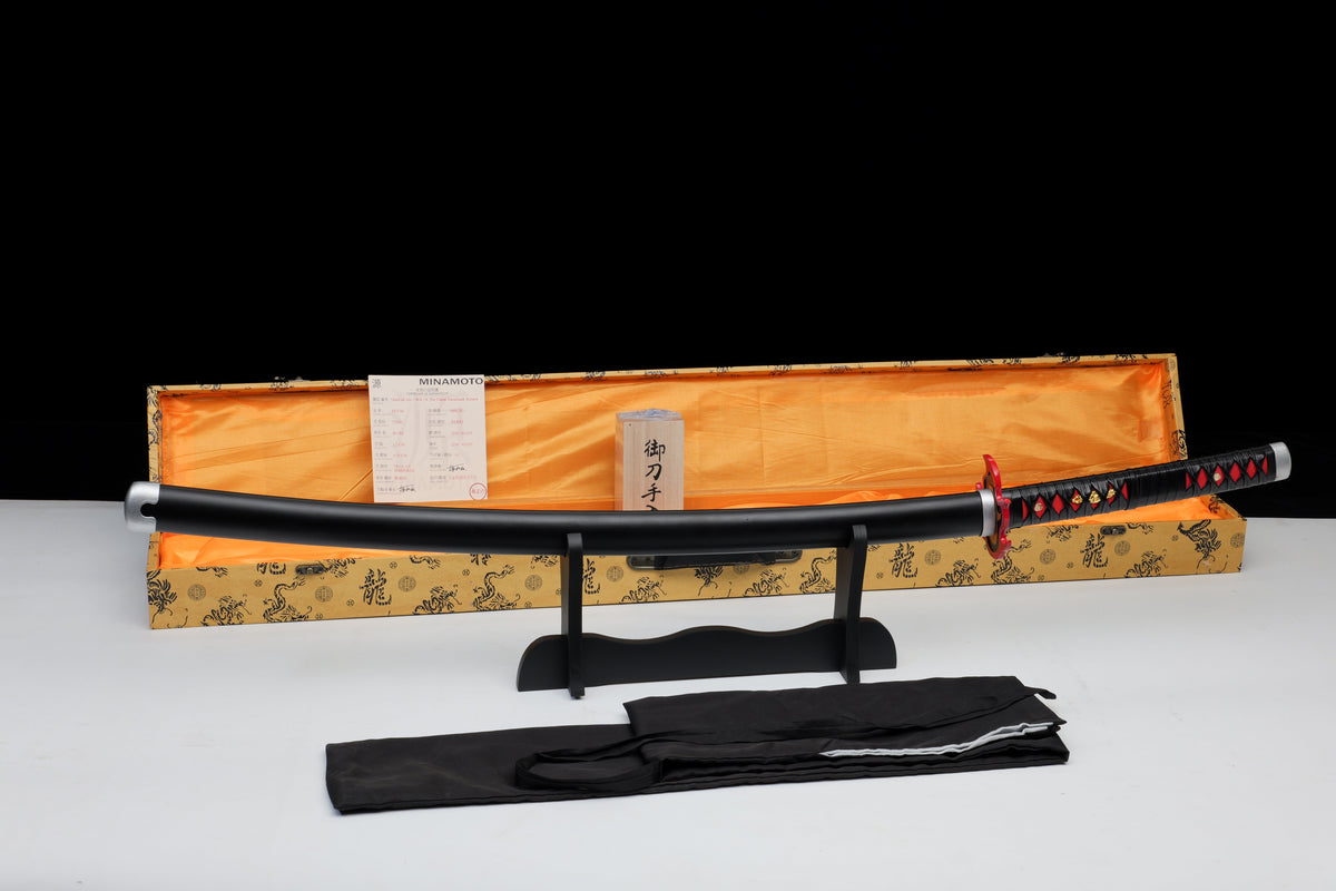 Demon Slayer - Tanjiro "Fire Breath" Nichirin Clay Tempered Hand Forged Fantasy Sword - Tophatter Daily Deals