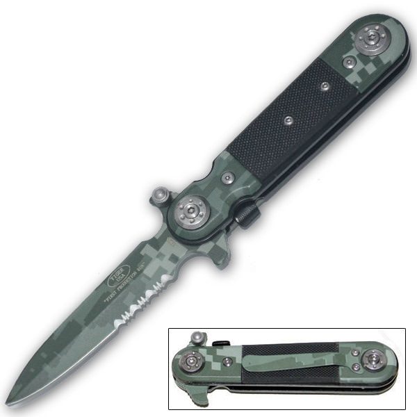 Spear Tip Spring Assisted Opening Pocket Knife - Digital Camo - Tophatter's Army Products & Self Defense Collectible Weapons - Tophatter Daily Deals