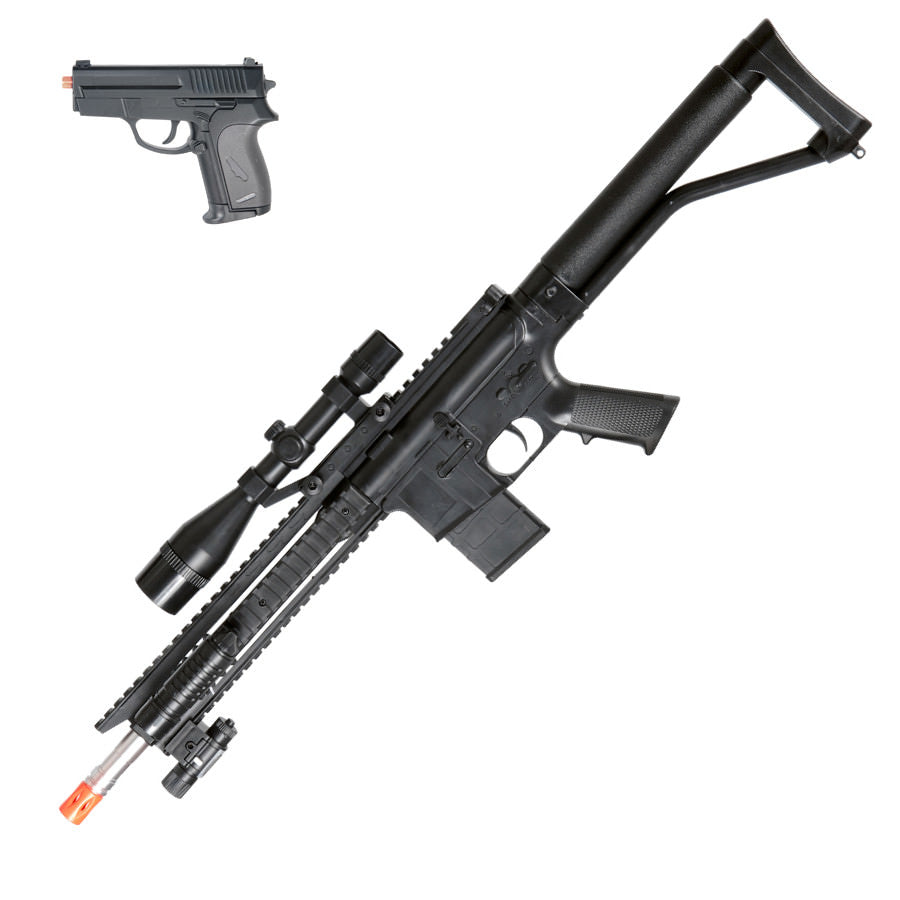 Spring P1137 Rifle Airsoft Pistol Combo Pack RIS Laser, Light, and Scope Collectible Weapons - Tophatter Daily Deals