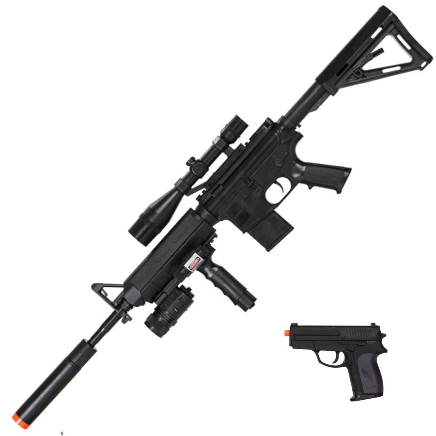 P1158D Tactical Spring Airsoft Rifle Gun With Pistol Combo Pack - Tophatter's Inc. Weapons Store Online Collectible Weapons - Tophatter Daily Deals