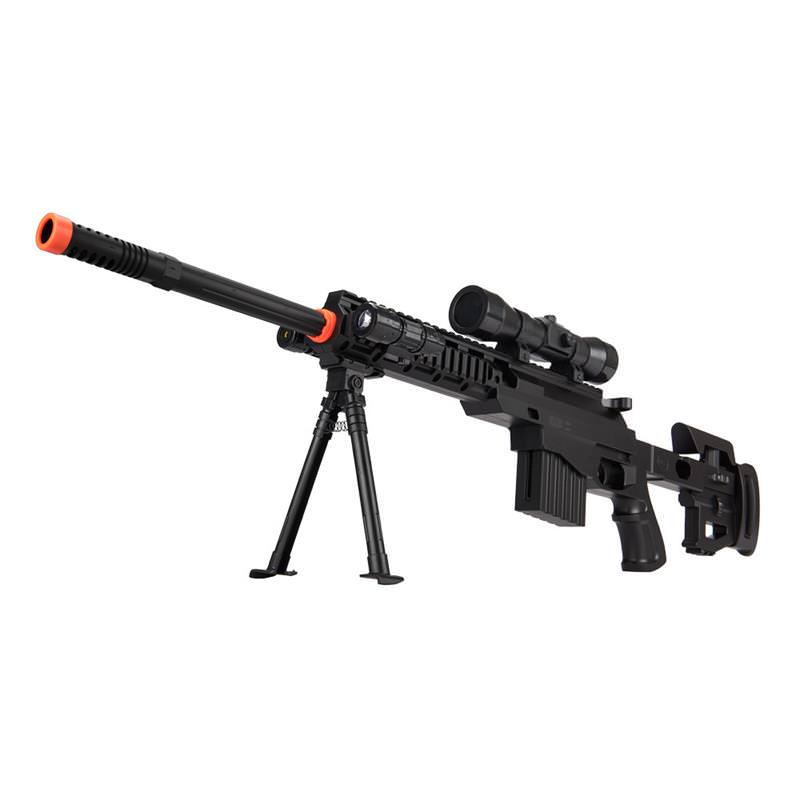 Spring Airsoft Sniper Rifle Gun W/ Scope Laser Light Bipod 350 FPS Collectible Weapons - Tophatter Daily Deals