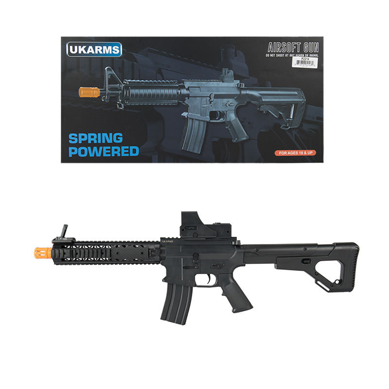 P2214 Quad RIS M4 Spring Airsoft Rifle with Adjustable Stock FPS 200 W/ .20G BBs - Tophatter's Inc. Weapons Store Online Collectible Weapons - Tophatter Daily Deals