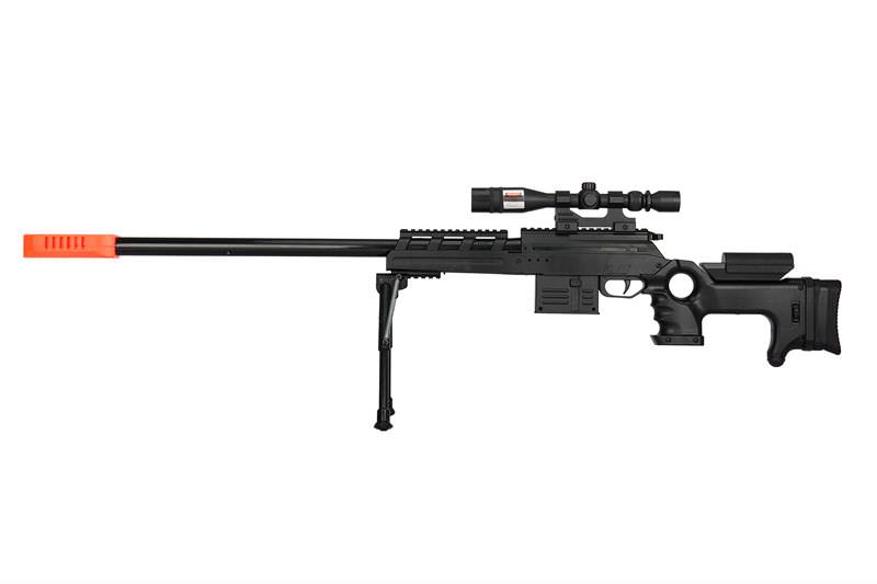 P2777 Model Semi-Auto Spring Airsoft Sniper Rifle BLACK Shoots 220 FPS - Tophatter's Guns'N'Weapons Store Collectible Weapons - Tophatter Daily Deals