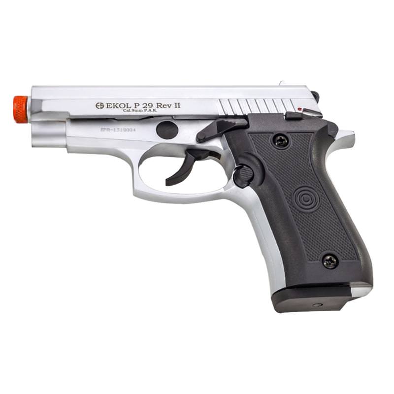 P29 Rev2 Semi Automatic Front Firing Blank Pistol Nickel Finish Collectible Weapons - Tophatter Daily Deals