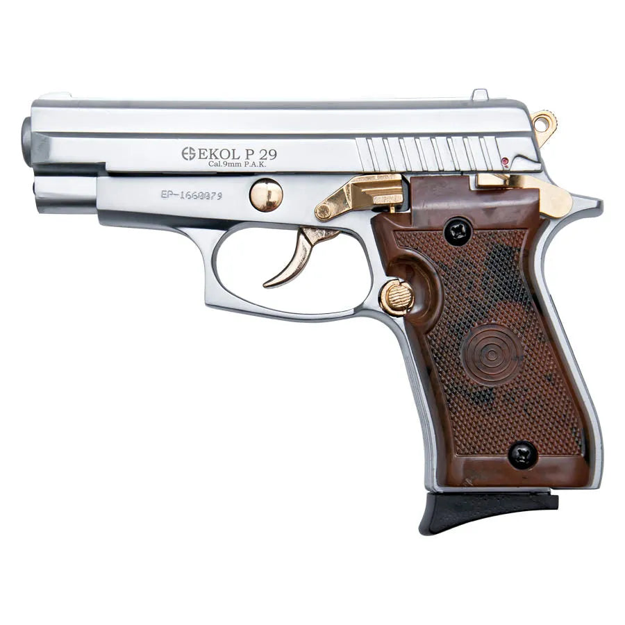 P29 Semi Automatic Blank Firing Pistol Nickel With Gold Fittings - Tophatter Daily Deals