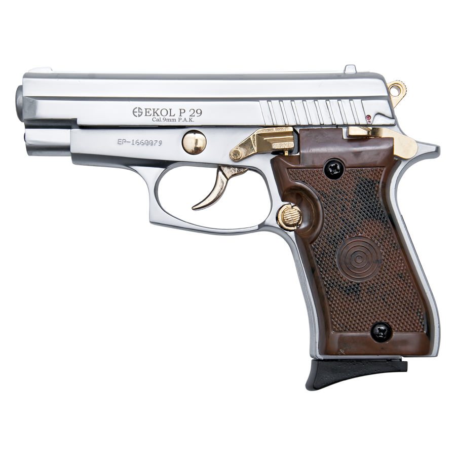 P29 Semi Automatic Blank Firing Pistol Nickel With Gold Fittings - Tophatter's Guns'N'Weapons Store Collectible Weapons - Tophatter Daily Deals