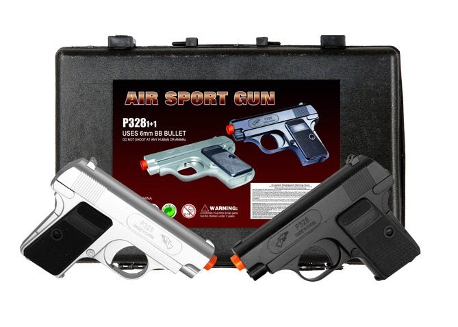 Silver and Black Dueling Set Airsoft Pistol Handguns Gun With Case - TOPHATTER'S ARMORY DEALS Collectible Weapons - Tophatter Daily Deals