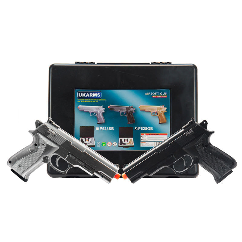 Airsoft P628SB Dual Spring Pistols Combo Pack Set with case Collectible Weapons - Tophatter Daily Deals