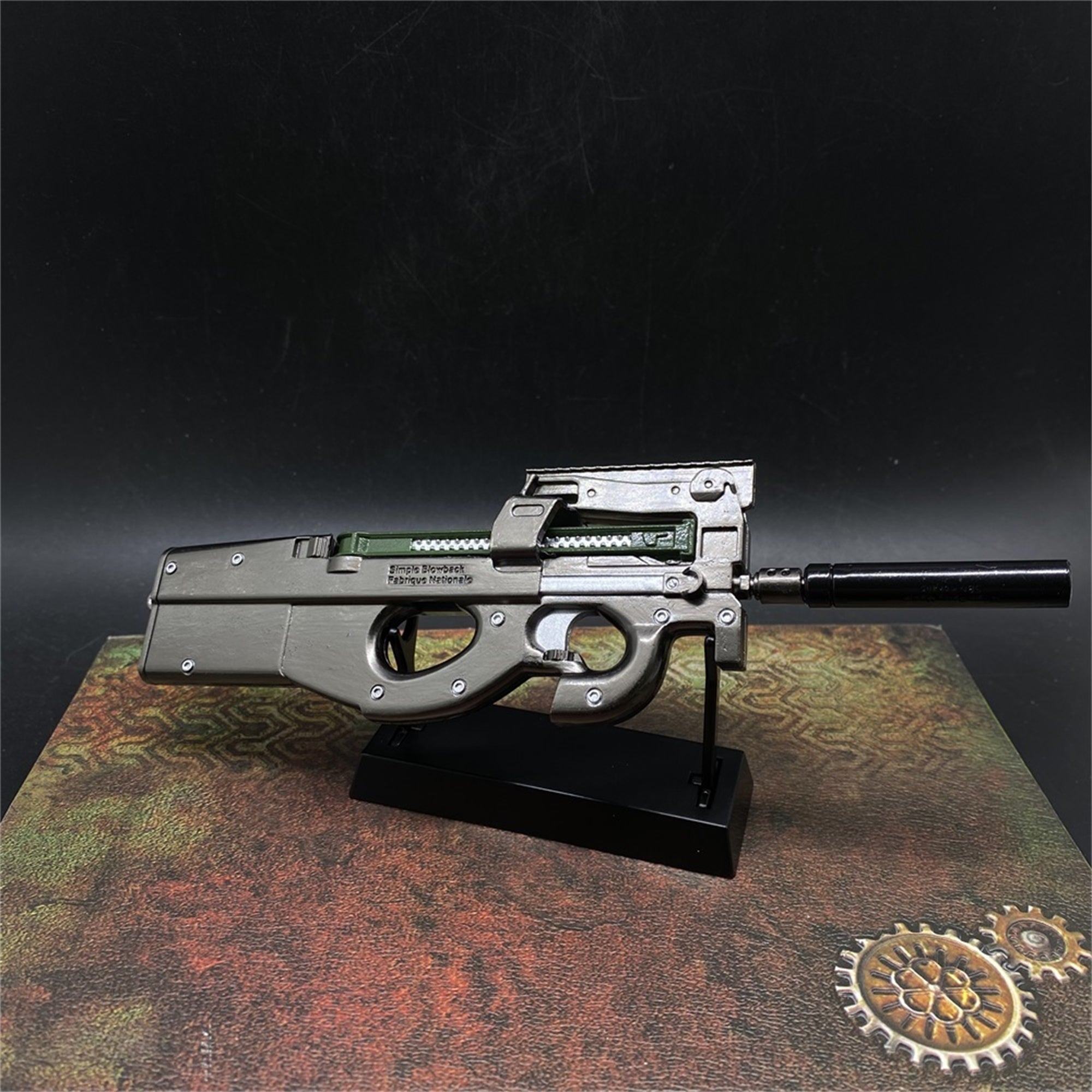 P90 Mental Submachine Miniature Gun 14CM/5.5" Wih Metal Stand - Tophatter Daily Deals