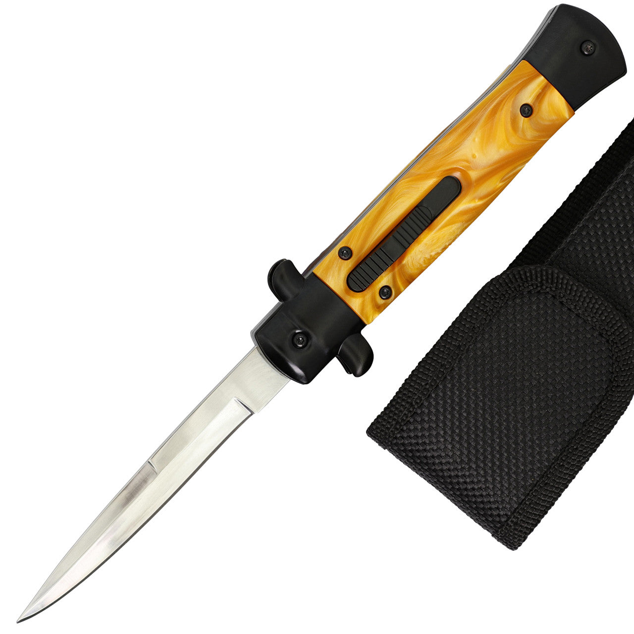 9" Automatic Out the Front Stiletto Style OTF Knife Gold & Black Handle - TOPHATTER'S ARMORY DEALS Collectible Weapons - Tophatter Daily Deals