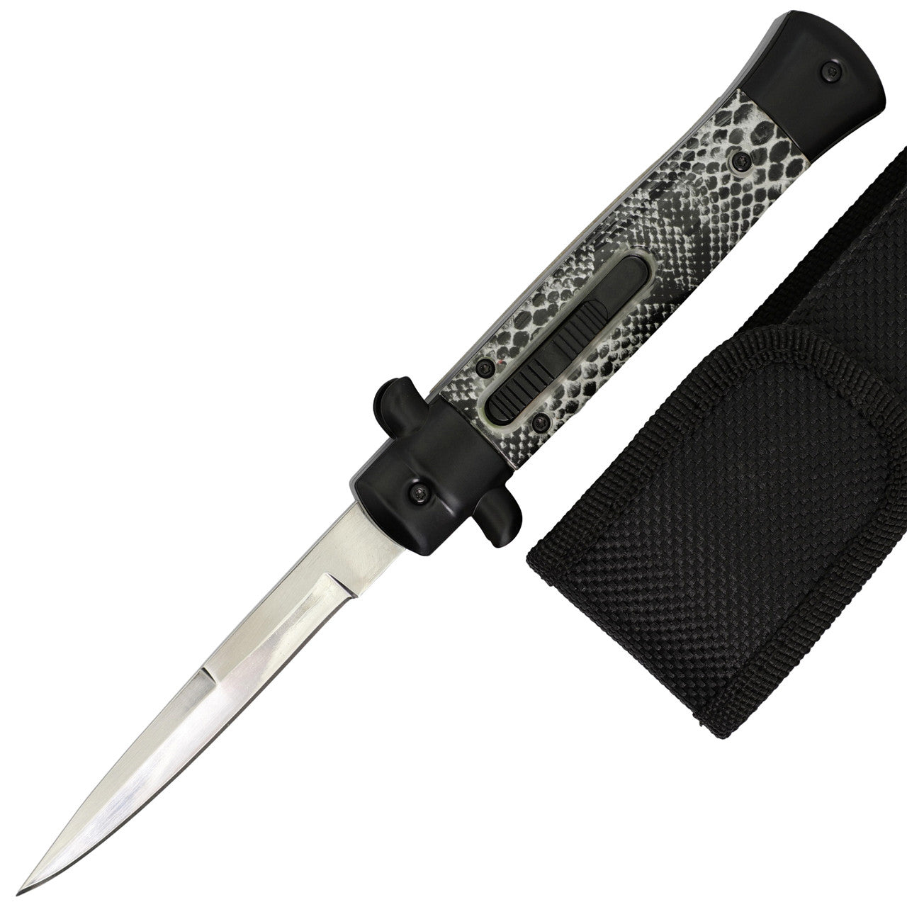 9" Serpent Automatic Out the Front Stiletto Style OTF Knife Snakeskin Patterned Handle Collectible Weapons - Tophatter Daily Deals