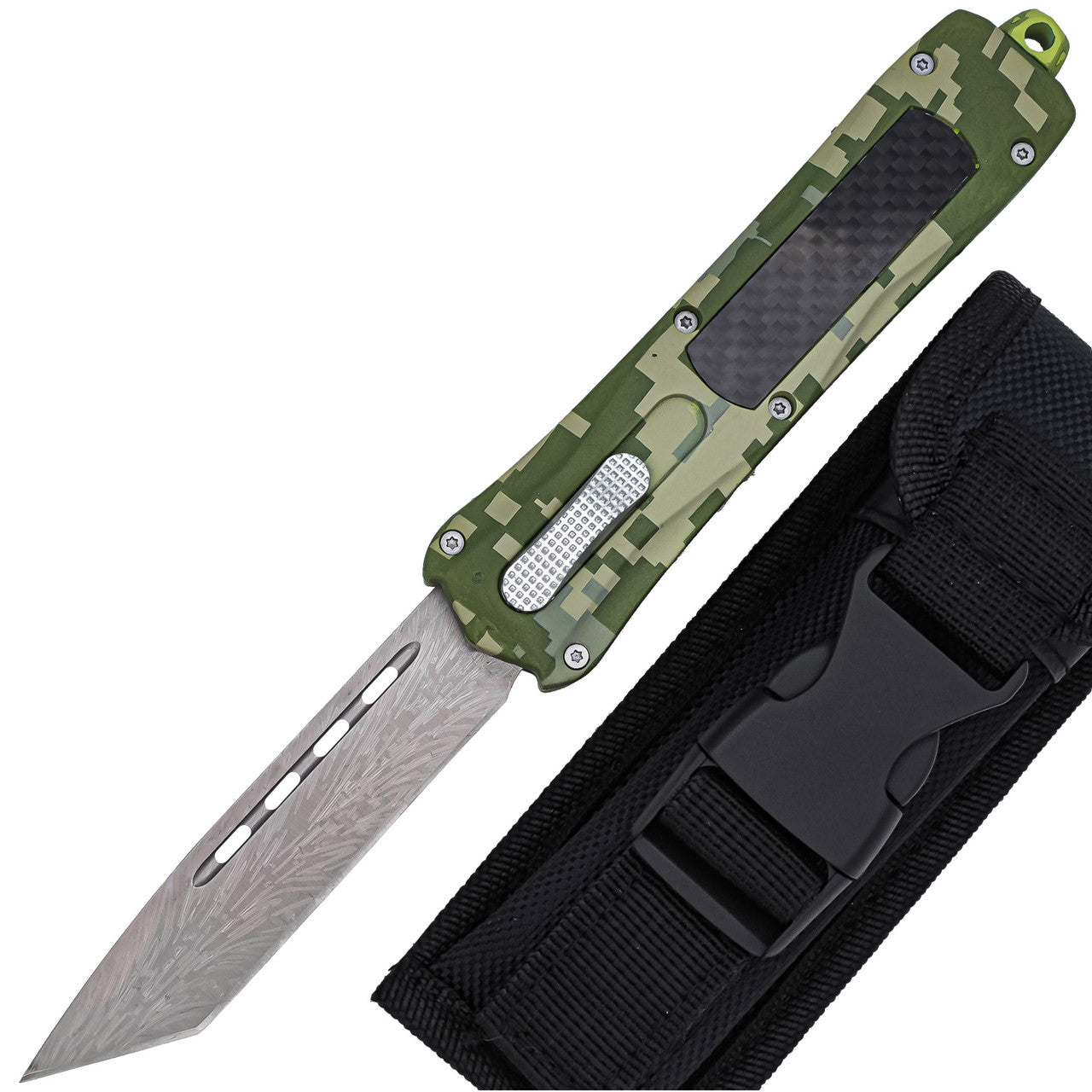 9.15" Tactical Damascus Tanto Blade Automatic OTF Block Camo Handle Knife - Tophatter's Army Products & Self Defense Collectible Weapons - Tophatter Daily Deals