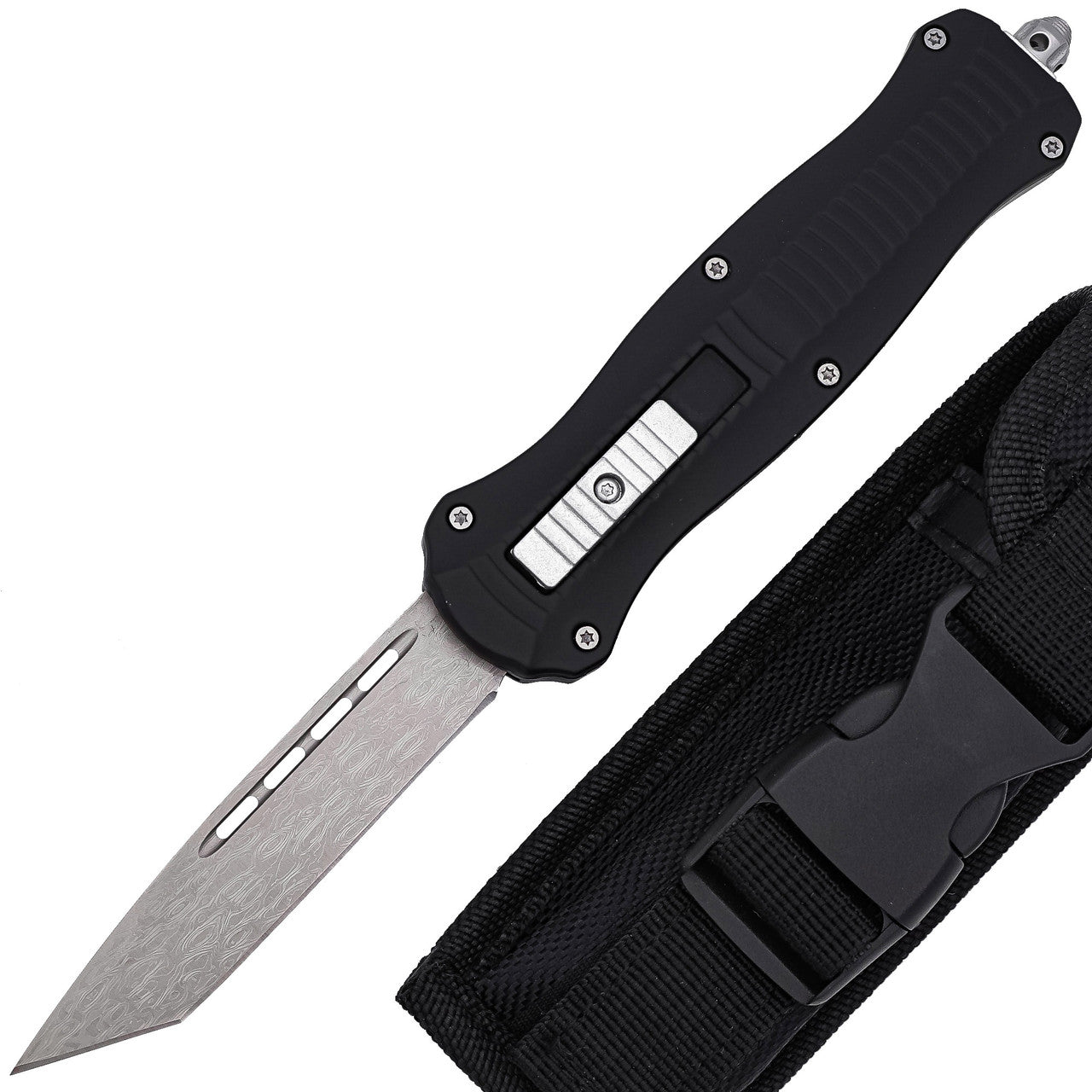 9" Tanto Damascus Blade Automatic OTF Knife - TOPHATTER'S ARMORY DEALS Collectible Weapons - Tophatter Daily Deals