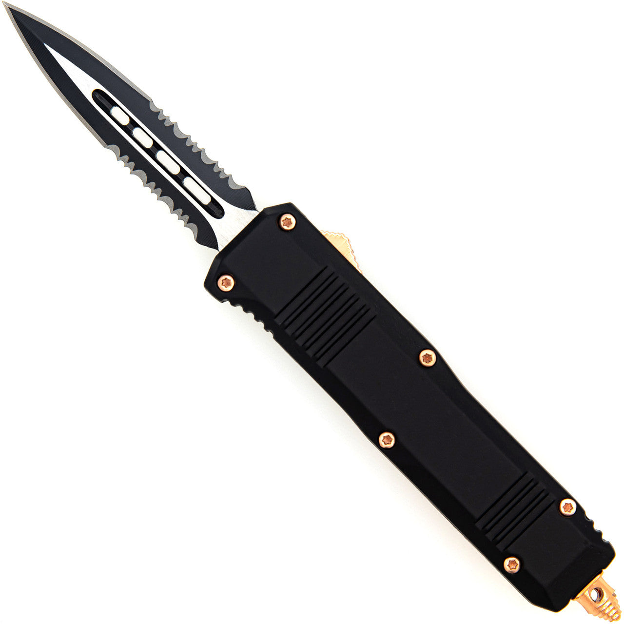 6.75" Two-Tone Spear Point Serrated Blade Automatic Out The Front Knife - TOPHATTER'S ARMORY DEALS Collectible Weapons - Tophatter Daily Deals