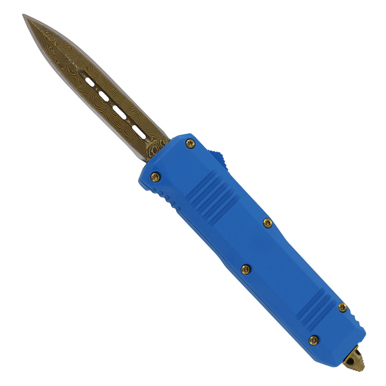 6.75" Damascus Steel Gold Spear Point Automatic Out The Front Knife - Tophatter's Guns'N'Weapons Store Collectible Weapons - Tophatter Daily Deals
