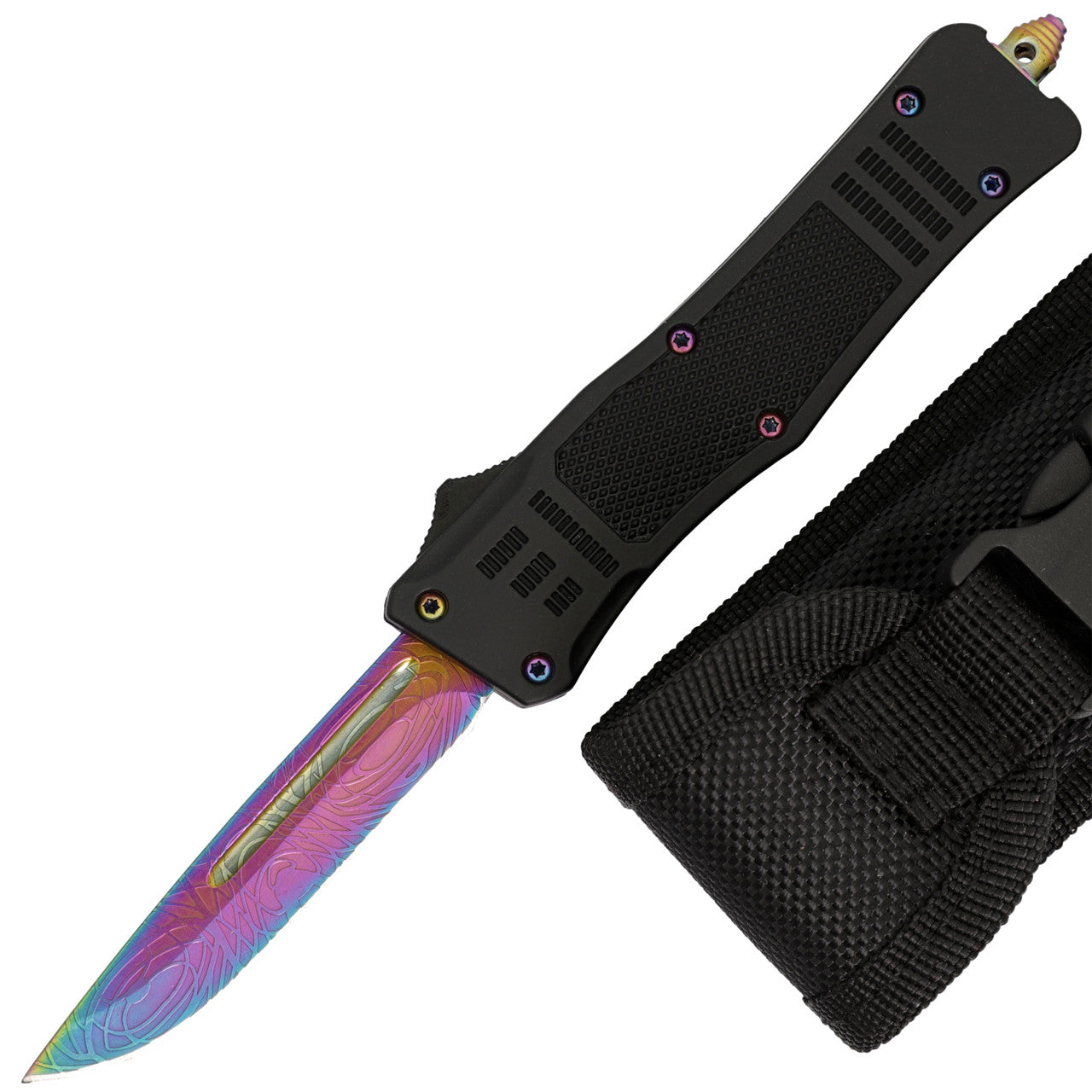 7" Automatic OTF Out the Front Knife Textured Titanium Blade - TOPHATTER'S ARMORY DEALS Collectible Weapons - Tophatter Daily Deals