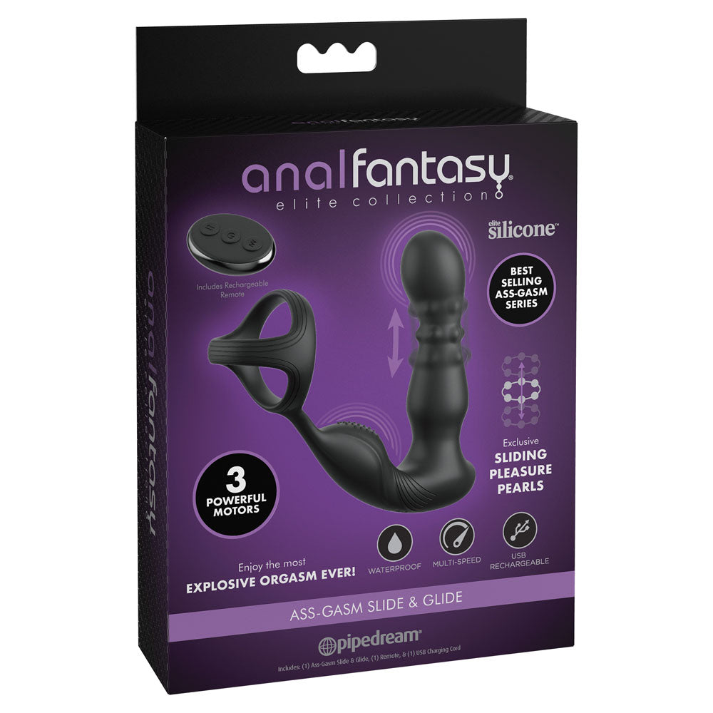 Anal Fantasy Elite Ass-Gasm Slide & Glide – USB Rechargeable Prostate Massager with Cock Ring > Anal Range > Prostate Plugs - Tophatter Daily Deals