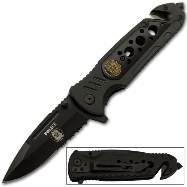 Police Tactical Rescue Spring Assisted Law Enforcement Knife Collectible Weapons - Tophatter Daily Deals