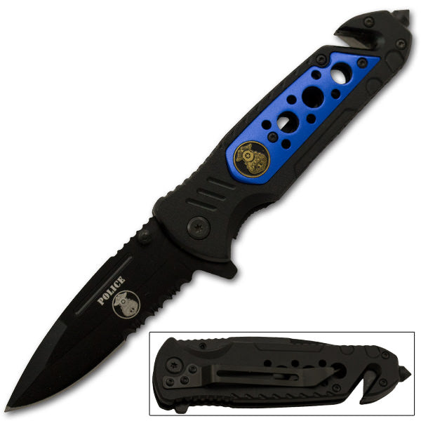 POLICE Tactical Rescue Spring Assisted Knife - TOPHATTER'S ARMORY DEALS Collectible Weapons - Tophatter Daily Deals
