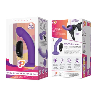 Pegasus 6 Inch Wireless Remote Curved Purple Peg With Harness > Dildos > Strap On Harnesses - Tophatter Daily Deals