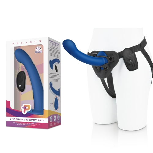 Pegasus 8 Inch Remote Control Blue P-Spot G-Spot Silicone Peg with Harness Included > Dildos > Strap On Harnesses - Tophatter Daily Deals