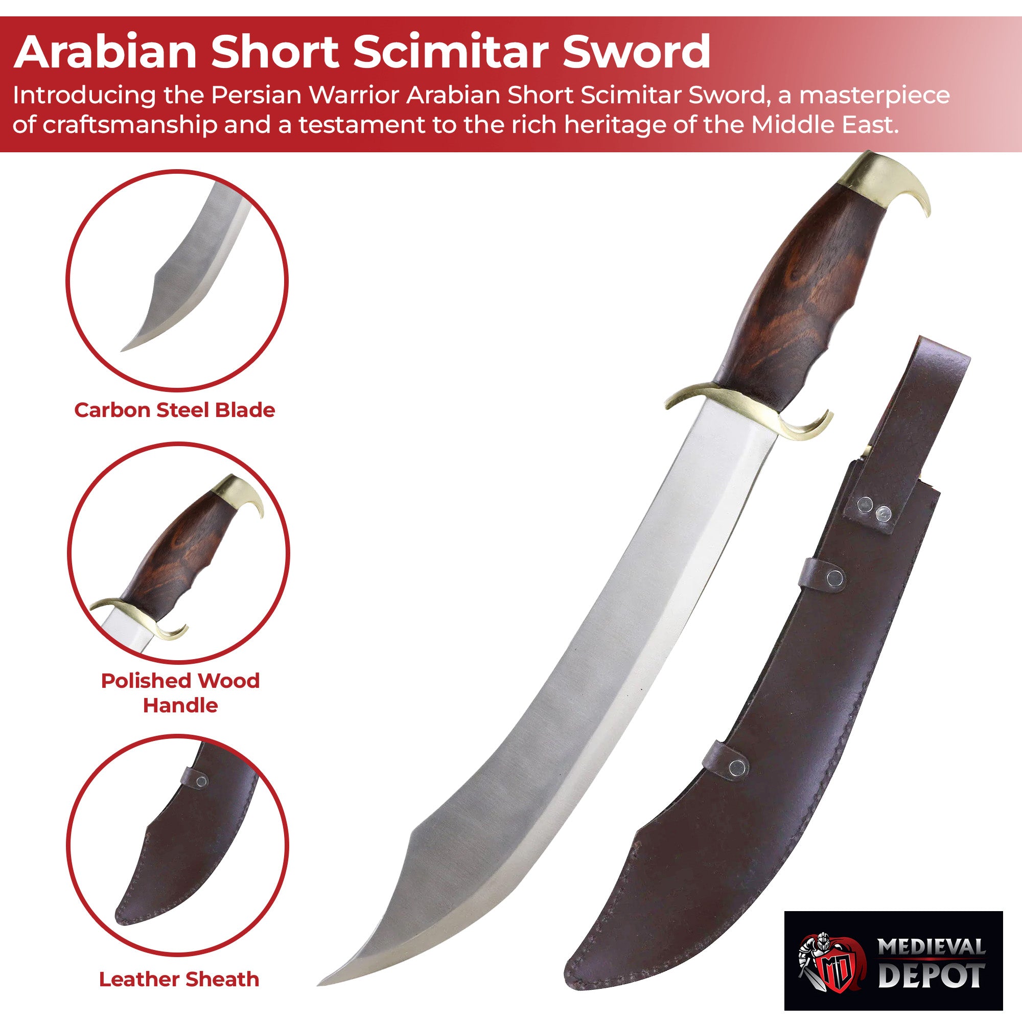 Persian Warrior Arabian Short Scimitar Sword With Leather Sheath Knives - Tophatter Daily Deals