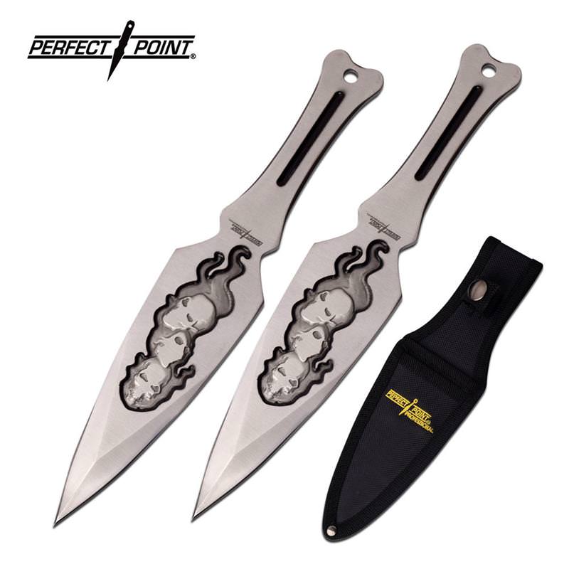 Professional 9" Silver Skull Throwing Knife Knives 2 Pc Kunai Set - Tophatter's Army Products & Self Defense Collectible Weapons - Tophatter Daily Deals