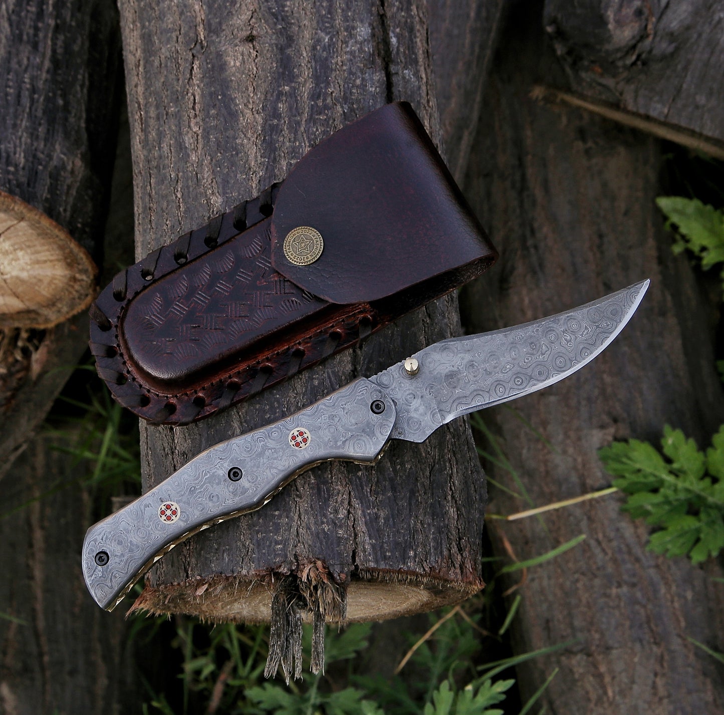 9.14" Damascus Steel Custom Handmade Folding Pocket Knife Engraved Handle - TOPHATTER'S ARMORY DEALS Collectible Weapons - Tophatter Daily Deals