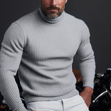 Fitted Timeless Men’s Turtleneck Sweater - Ribbed Wool Gray - Tophatter Daily Deals