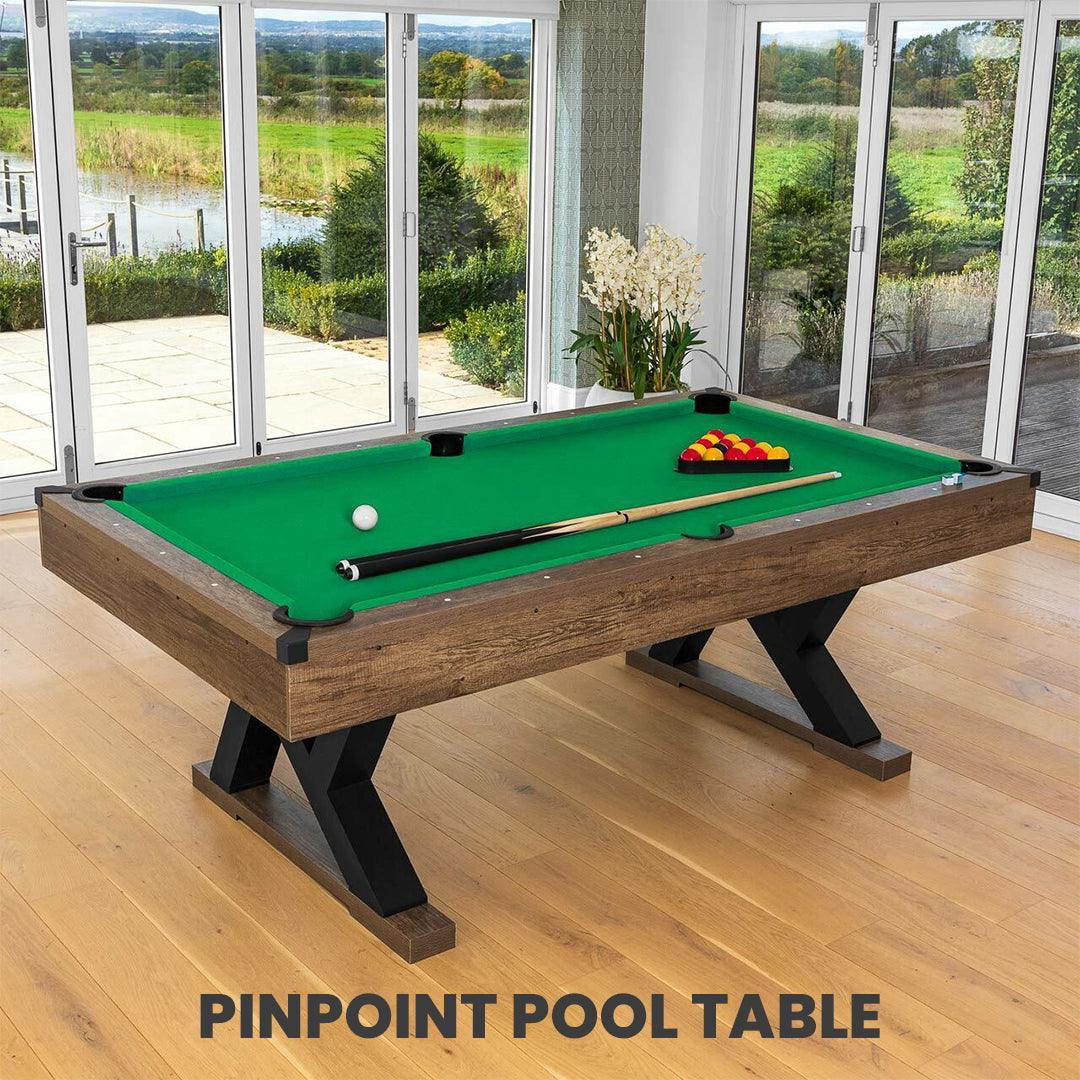Pinpoint Pool Table - 7ft Wooden Finish Table + 2x Cues, Balls, Chalk & Triangle Sports - Tophatter Daily Deals
