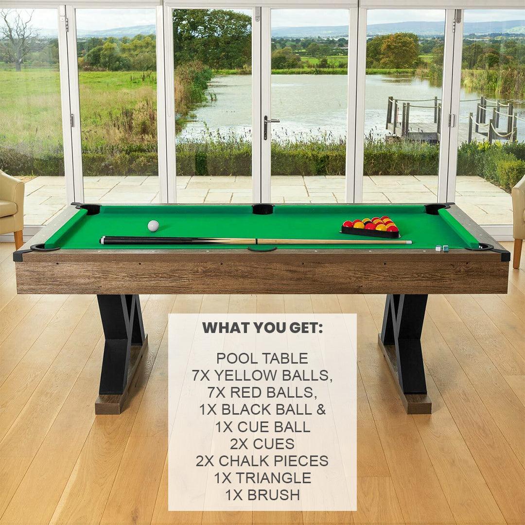 Pinpoint Pool Table - 7ft Wooden Finish Table + 2x Cues, Balls, Chalk & Triangle Sports - Tophatter Daily Deals