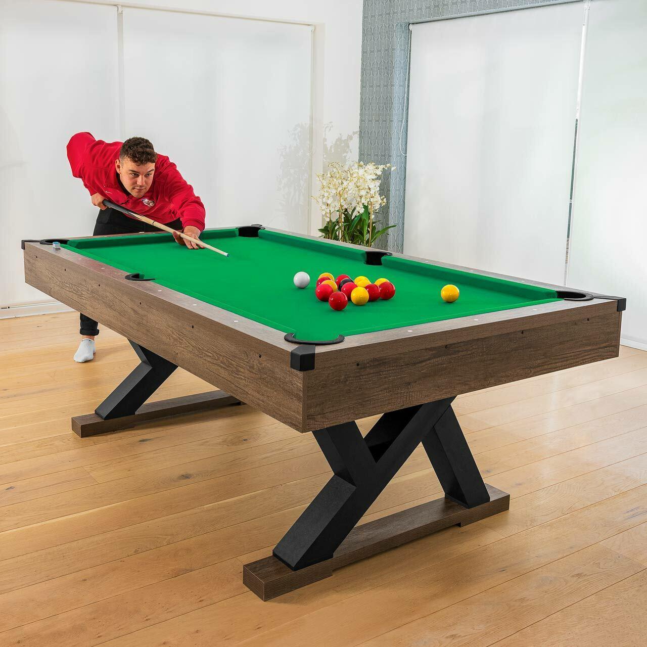 Pinpoint Pool Table - 7ft Wooden Finish Table + 2x Cues, Balls, Chalk & Triangle Sports - Tophatter Daily Deals