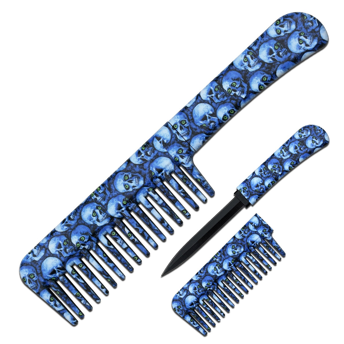Self Defense Brush Comb With Hidden Knife - Toxic Skulls Blue - TOPHATTER'S ARMORY DEALS Collectible Weapons - Tophatter Daily Deals